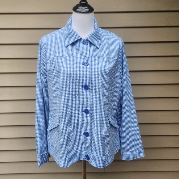 Draper's & Damon's VTG Lightweight Seersucker Jacket Blue Checkered Cotton Blend - Picture 2 of 14